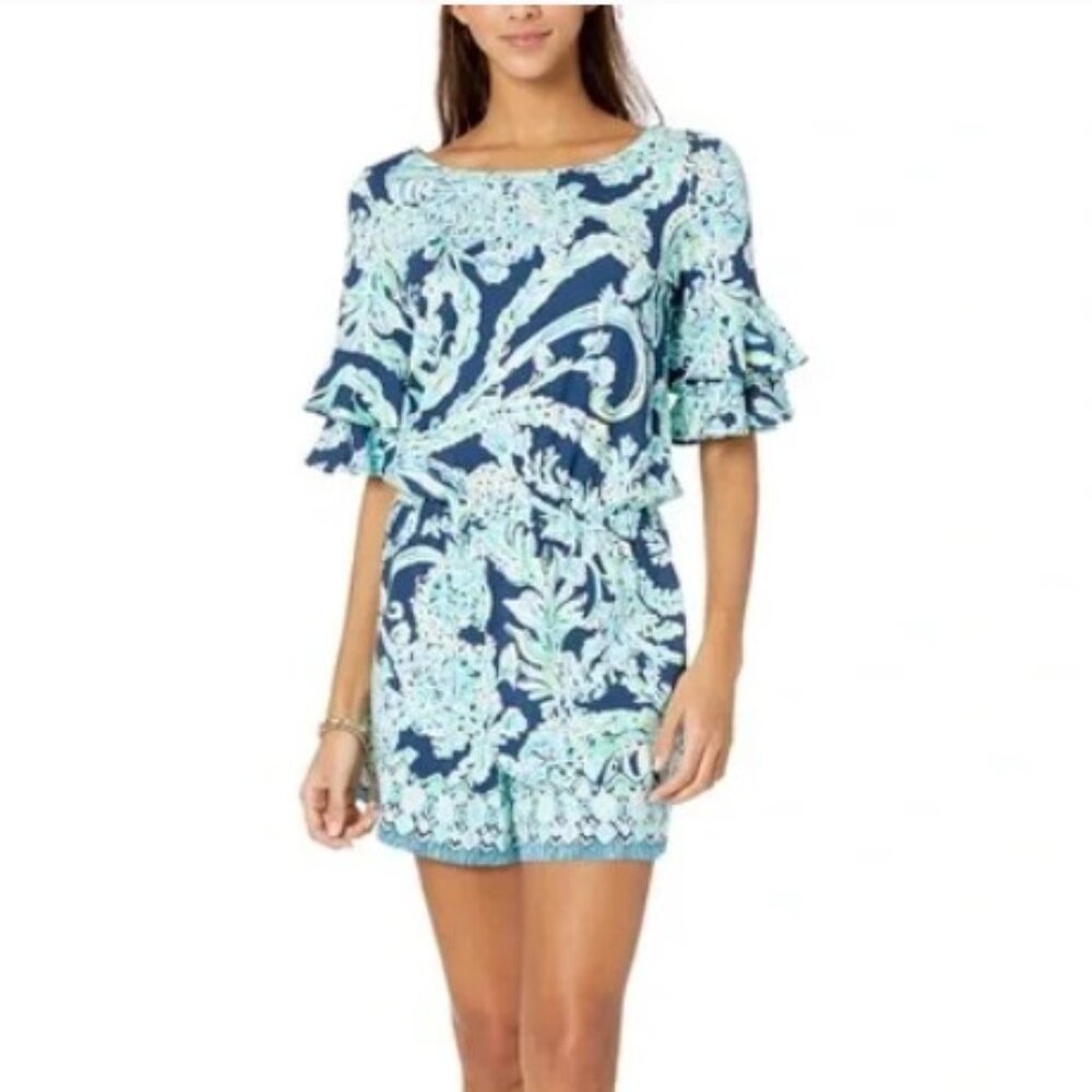 LILLY PULITZER Lula Romper High Tide Navy Scuba Doo Engineered Shorts Romper XXS - Picture 2 of 10